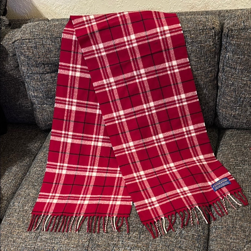 Pendleton Red Plaid Wool Scarf EUC 12x60”